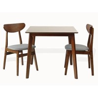 Wickerix Set Of 3 Dining Kitchen Square Table And 2 Yumiko Side Chairs Solid Wood W/Padded Seat Medium Brown