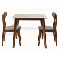 Wickerix Set Of 3 Dining Kitchen Square Table And 2 Yumiko Side Chairs Solid Wood W/Padded Seat Medium Brown