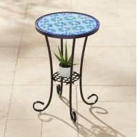 Teal Island Designs Blue Star Modern Black Metal Round Outdoor Accent Side Table 14
