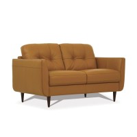 Acme Radwan Tufted Leather Loveseat In Caramel