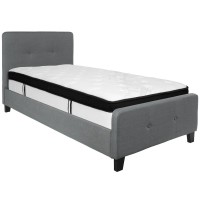 Tribeca Twin Size Tufted Upholstered Platform Bed in Dark Gray Fabric with Memory Foam Mattress