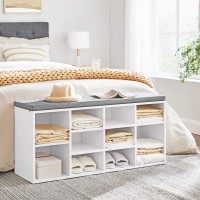 Vasagle Shoe Bench With Cushion, Storage Bench With Padded Seat, Entryway Bench With 10 Compartments, Adjustable Shelves, For Bedroom, 11.8 X 40.9 X 18.9 Inches, White And Gray Ulhs10Wt