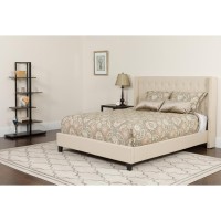 Riverdale Twin Size Tufted Upholstered Platform Bed In Beige Fabric With Memory Foam Mattress