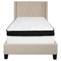 Riverdale Twin Size Tufted Upholstered Platform Bed In Beige Fabric With Memory Foam Mattress