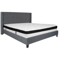 Riverdale King Size Tufted Upholstered Platform Bed In Dark Gray Fabric With Memory Foam Mattress