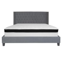 Riverdale King Size Tufted Upholstered Platform Bed In Dark Gray Fabric With Memory Foam Mattress