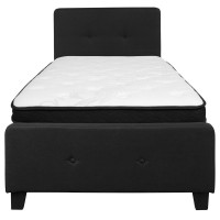 Tribeca Twin Size Tufted Upholstered Platform Bed in Black Fabric with Memory Foam Mattress