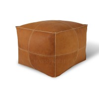 MARRAKESH STYLE Comfortable Leather Ottoman Pouf - Handmade Unstuffed Moroccan Pouf Cover - Square Pouf & Foot Rest Ottoman - Perfect for Living Rooms Bedrooms & Kids Room - Square Brown