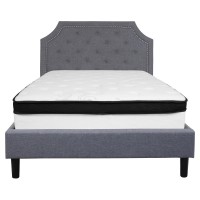 Brighton Full Size Tufted Upholstered Platform Bed In Light Gray Fabric With Memory Foam Mattress