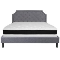 Brighton King Size Tufted Upholstered Platform Bed In Light Gray Fabric With Memory Foam Mattress