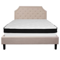 Brighton Queen Size Tufted Upholstered Platform Bed In Beige Fabric With Memory Foam Mattress