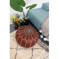 Premium Moroccan Leather Pouf - Handmade - Delivered Stuffed - Ottoman, Footstool, Floor Cushion (Honey Cognac)