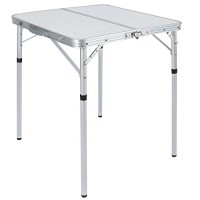Redcamp Small Square Folding Table 2 Foot, Portable Aluminum Camping Table Adjustable Height Lightweight For Picnic Beach Outdoor Indoor, White 24 X 24 Inch