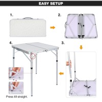 Redcamp Small Square Folding Table 2 Foot, Portable Aluminum Camping Table Adjustable Height Lightweight For Picnic Beach Outdoor Indoor, White 24 X 24 Inch