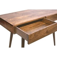 Mango Wood Writing Desk With Two Drawers And Tapered Legs, Brown