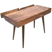 Mango Wood Writing Desk With Two Drawers And Tapered Legs, Brown