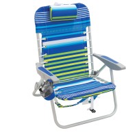 Rio Brands Beach 4-Prio Beach 4-Position Backpack Lace-Up Suspension Folding Beach Chair - Blue/Green Stripe , 24