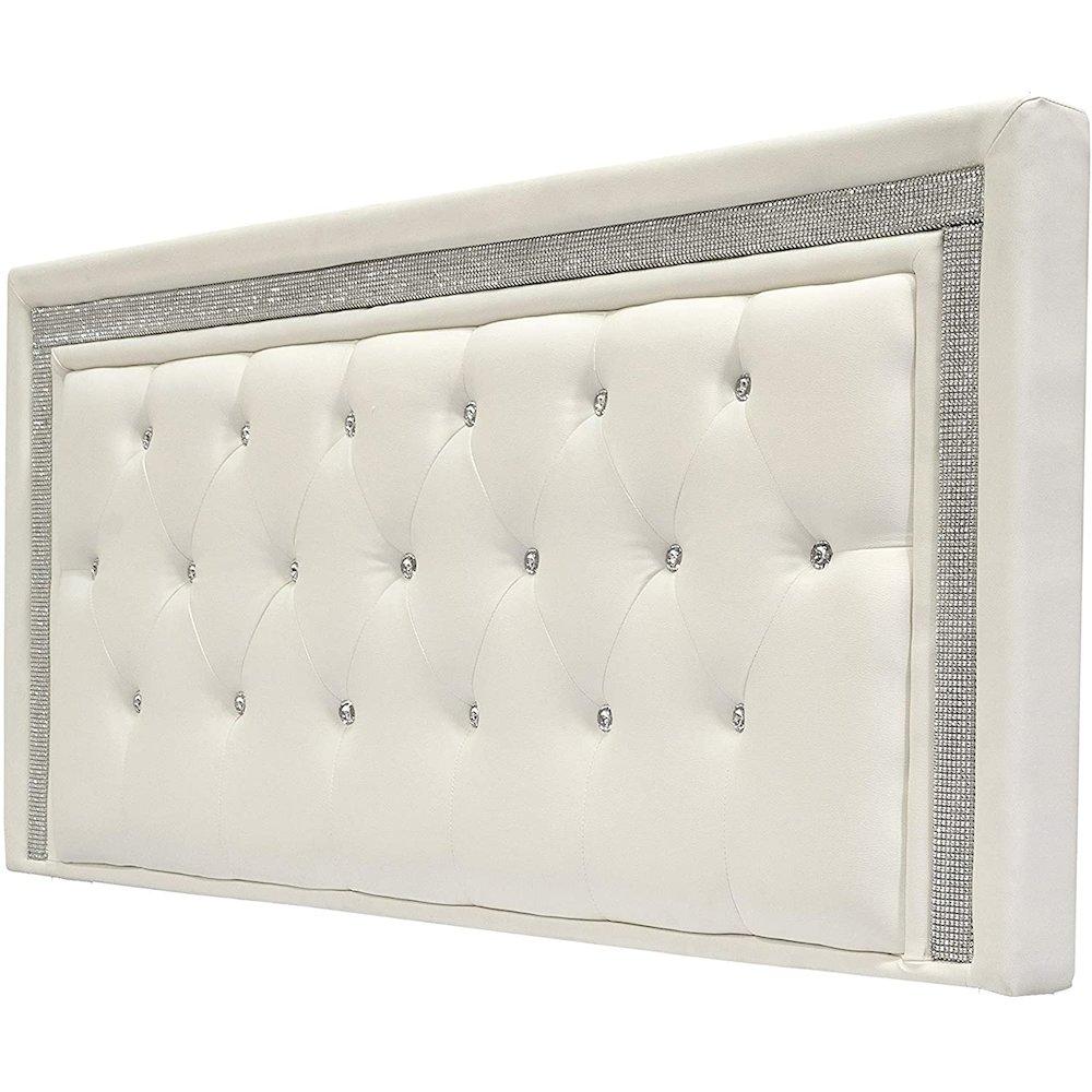 Best Master Faux Leather Twin Headboard Tufted Crystals Rhinestone In White