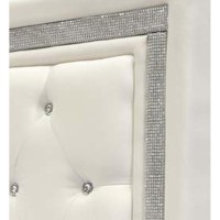 Best Master Faux Leather Twin Headboard Tufted Crystals Rhinestone In White