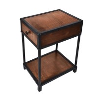 The Urban Port , Brown And Black Metal Framed Mango Wood End Table With Drawer And Open Base