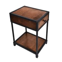 The Urban Port , Brown And Black Metal Framed Mango Wood End Table With Drawer And Open Base