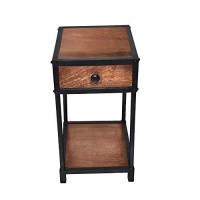 The Urban Port , Brown And Black Metal Framed Mango Wood End Table With Drawer And Open Base