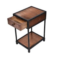 The Urban Port , Brown And Black Metal Framed Mango Wood End Table With Drawer And Open Base