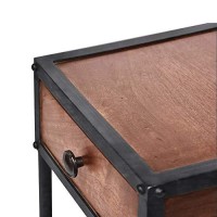 The Urban Port , Brown And Black Metal Framed Mango Wood End Table With Drawer And Open Base