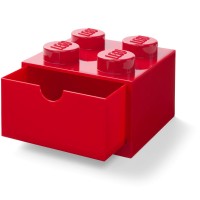 Room Copenhagen Lego Storage Brick 4 Desk Drawer, 4-Stud Stackable Tabletop Storage Box, 6.2 X 6.2 X 4.4 In, Red