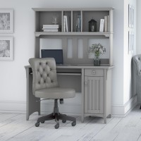 Bush Furniture Salinas Computer Desk With Hutch And Mid Back Tufted Office Chair, 48W, Cape Cod Gray