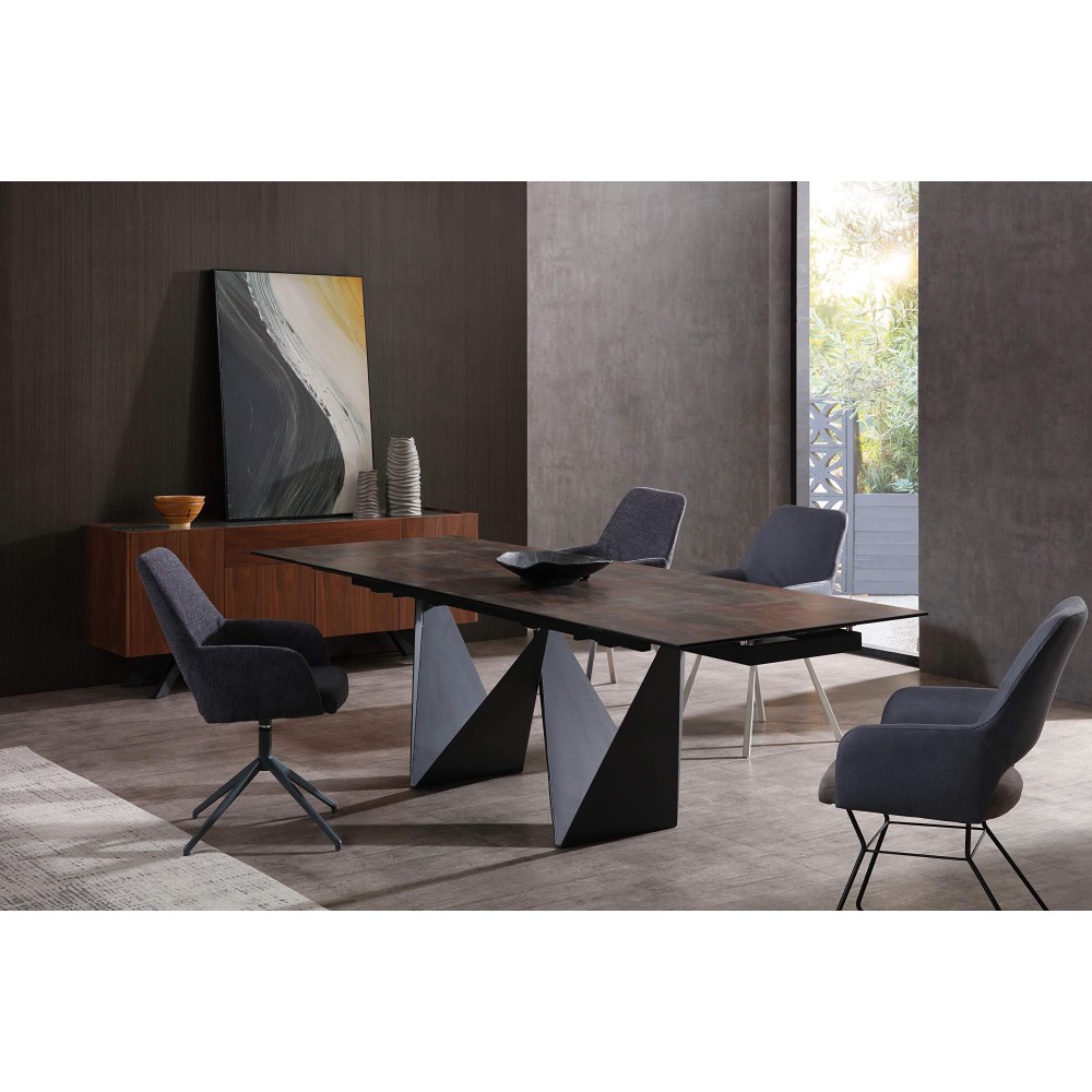 Whiteline Modern Living Jack Extendable Dining Table With Ceramic Top And Matte Black Base, 71 To 102