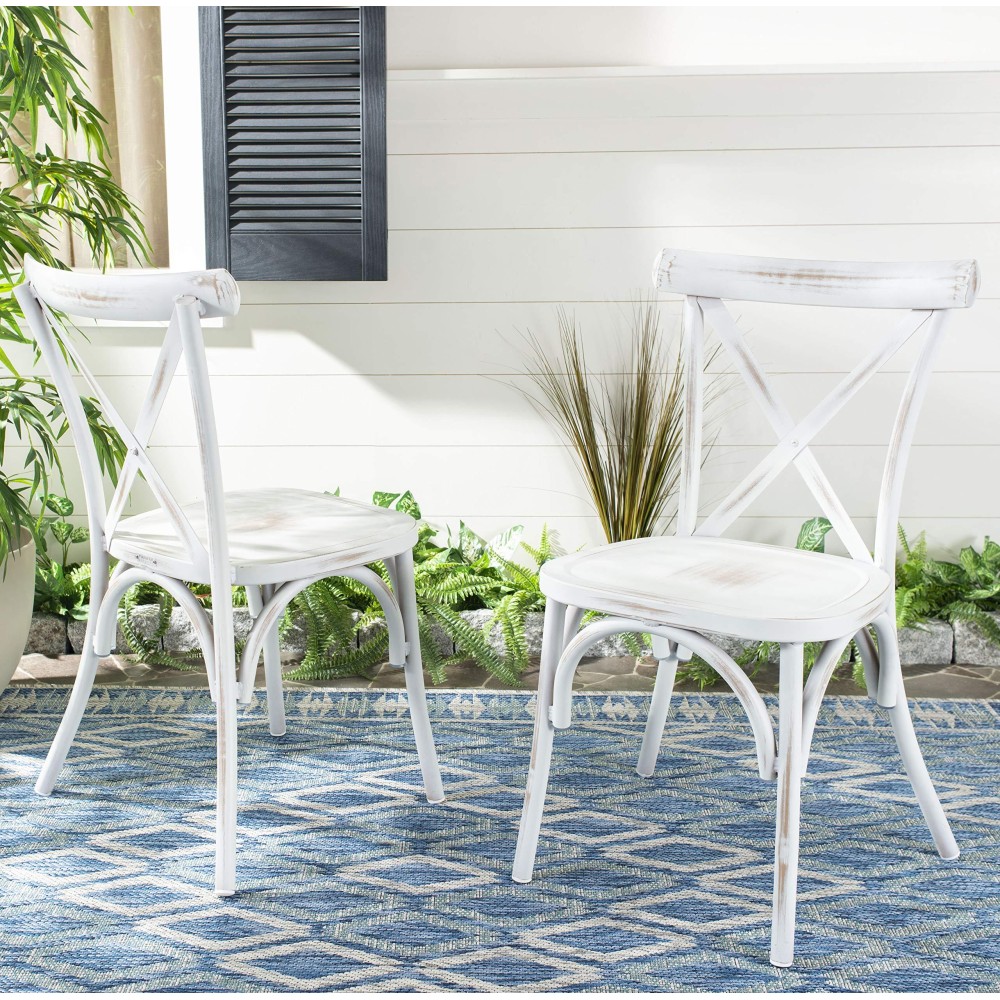 Safavieh Pat4029A-Set2 Outdoor Collection Elia Distressed White Stackable (Set Of 2) Patio Chair