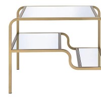 Benjara, Gold And Clear Metal Framed Mirror End Table With Tiered Shelves