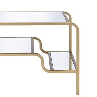 Benjara, Gold And Clear Metal Framed Mirror End Table With Tiered Shelves