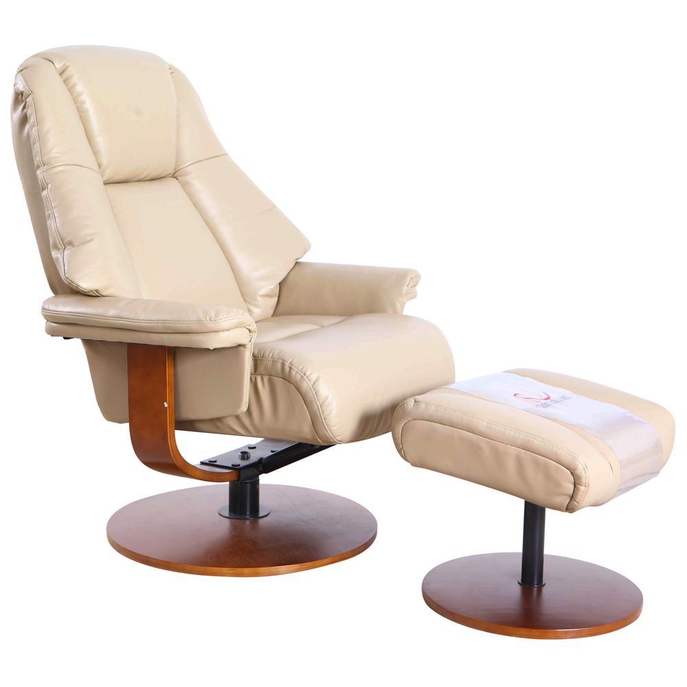 RelaxR Lindley Recliner and Ottoman in Cobble Air Leather