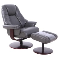 RelaxR Lindley Recliner and Ottoman in Charcoal Air Leather