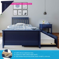 Max & Lily Twin Bed, Wood Bed Frame With Headboard For Kids With Trundle, Slatted, Blue