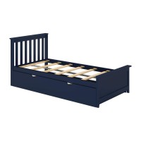 Max & Lily Twin Bed, Wood Bed Frame With Headboard For Kids With Trundle, Slatted, Blue