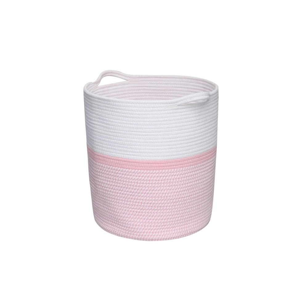 Pink Cotton Rope Laundry Basket With Handles Woven Portable Basket Cute Pink Nursery Blanket Storage Basket For Girl Clothes Hamper Home Decor Basket