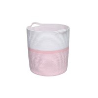 Pink Cotton Rope Laundry Basket With Handles Woven Portable Basket Cute Pink Nursery Blanket Storage Basket For Girl Clothes Hamper Home Decor Basket