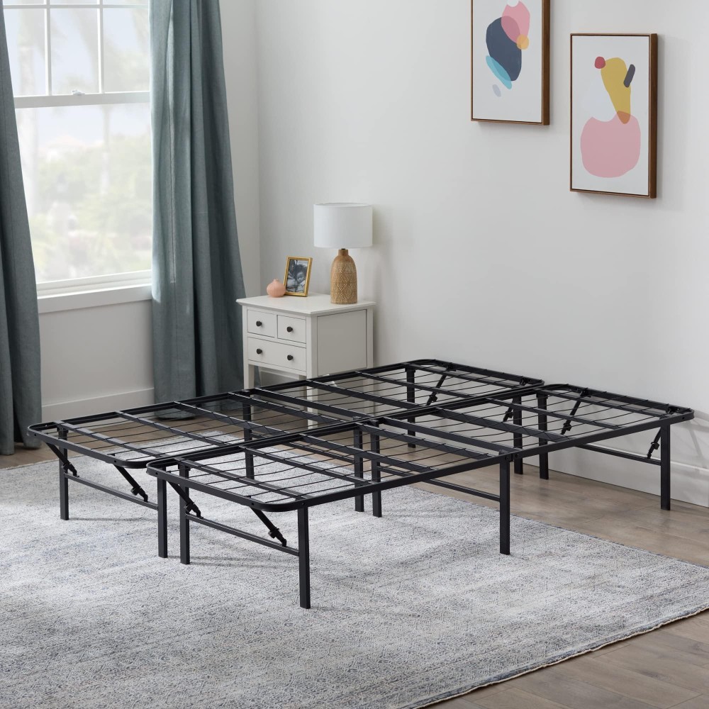 Linenspa?14 Inch Folding?Metal?Platform Bed Frame - 13 Inches Of Clearance - Tons Of Under Bed Storage - Heavy Duty Construction - 5 Minute Assembly?- , Black, Queen