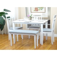 5 Pc Dining Kitchen Set Of Rectangular Table And 3 Chairs Warm 1 Stained Bench Classic Style Solid Wood In White Finish