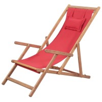 vidaXL Folding Beach Chair Fabric and Wooden Frame Red 43995
