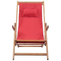 vidaXL Folding Beach Chair Fabric and Wooden Frame Red 43995