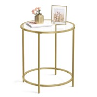 Vasagle Round Side Table, Glass End Table With Metal Frame, Gold Coffee Table With Modern Style, For Living Room, Balcony, Bedroom, Gold Color