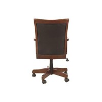 Benjara Wooden Swivel Chair With Leatherette Adjustable Seat, Brown