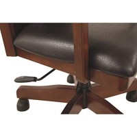 Benjara Wooden Swivel Chair With Leatherette Adjustable Seat, Brown