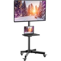 Perlesmith Mobile Tv Cart With Wheels For 23-60 Inch Lcd Led Oled Flat Curved Screen Outdoor Tvs Height Adjustable Shelf Floor Stand Holds Up To 55Lbs Monitor Tv Holder With Tray Max Vesa 400X400Mm