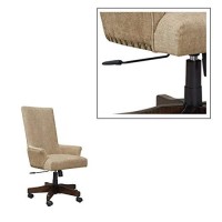 Benjara High Back Polyester Upholstered Wooden Swivel Chair With Adjustable Seat, Brown And Black