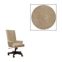 Benjara High Back Polyester Upholstered Wooden Swivel Chair With Adjustable Seat, Brown And Black